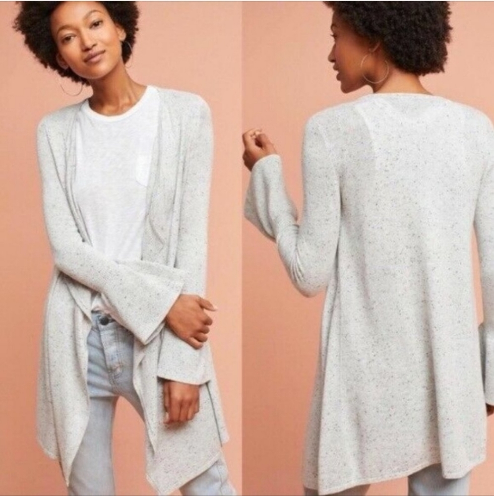 New Anthro Moth Lyra Cashmere Wool Flare Sleeve Open Front Long Line Cardigan